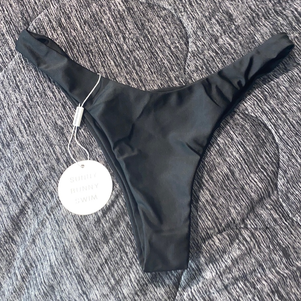 High Waisted Black Thong Swim Bottoms